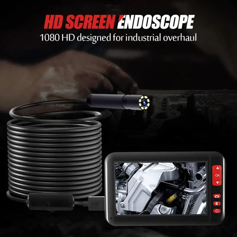 Промышленный 8 мм 8 светодиодный Len 2MP IP68 эндоскоп с экраном 4,3 дюйма 1080P HD