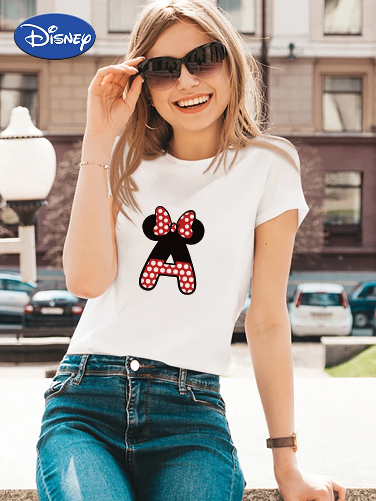cigarrillo Cava Hombre Mickey Mouse Women's T-Shirt Summer Top Custom Name Letter Combinations  Disney Letter Font A B C D E Clothes Ropa Mujer Trend