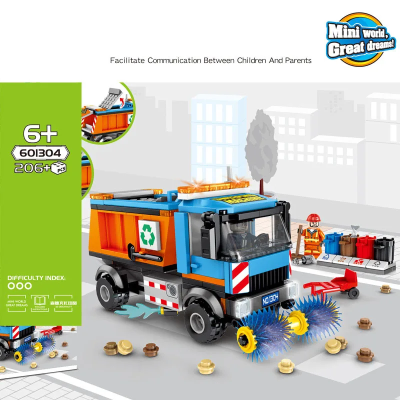 

City Creator Series garbage truck Ice cream car Ambulance Hot dog cart Model Building Block Toys For Children Gifts