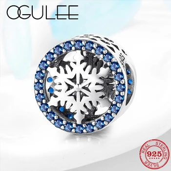 

2019 New s925 Sterling Silver Snowflake Fine Blue Zircon Beads fit Original Women Charms Pandora Beads Bracelet Jewelry Making