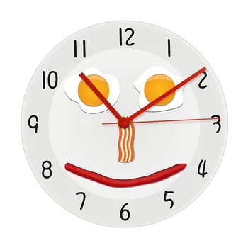 

Funny Fried Eggs Kitchen Wall Clock Home Design Scrambled Eggs Sausage Bacon Food Design Hanging Wall Watch For Dinning Room