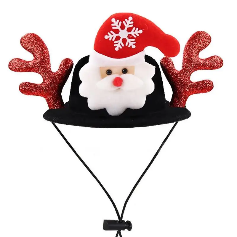 Рождественская повязка на голову для домашних животных, шапка с рогом оленя, костюм для собак, щенков, кошек, косплей, вечерние головные уборы, шапки для собак, кошек - Цвет: Черный