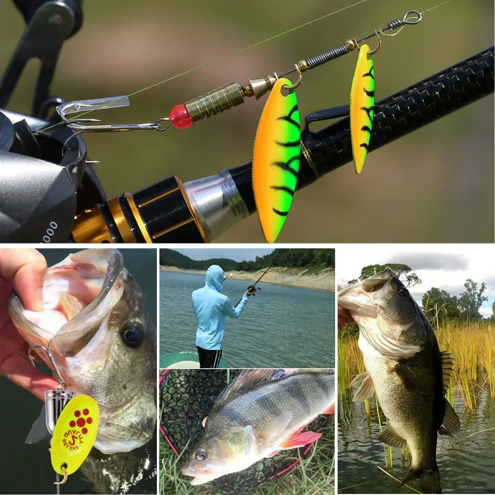 Sougayilang 5Pcs Metal Spinner Baits Fishing Lure with Rooster Tail Hook Carp Fishing Tackle Life-like Fishing Hook