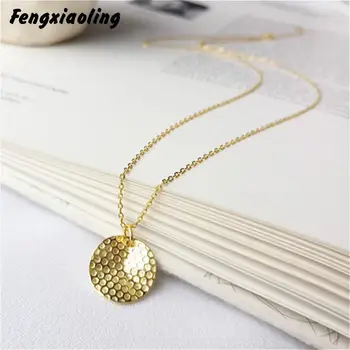 

New Fashion 925 Sterling Silver Golden Silver Coin Pendant Necklaces For Women European Style Round Statement Necklace