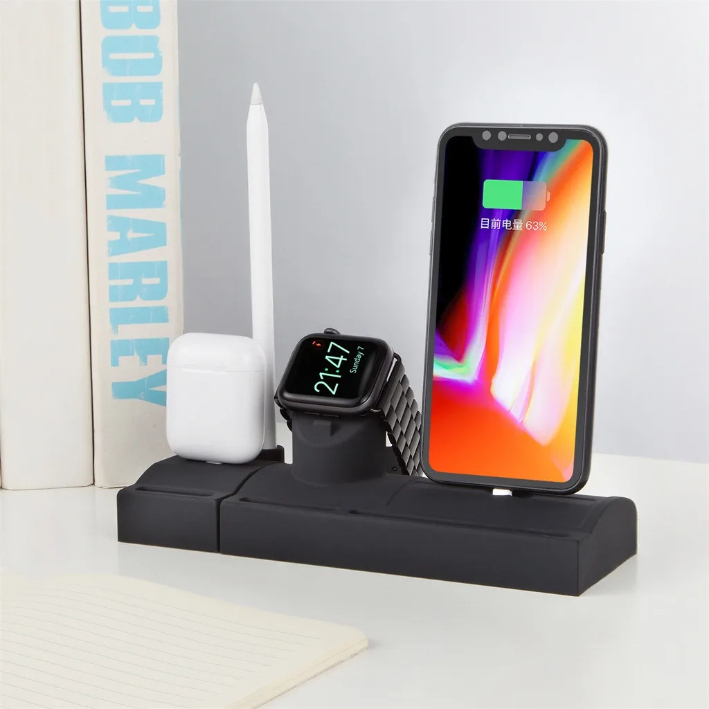Силиконовая Подставка для зарядки iPhone 2 в 1 док-станция Apple Watch 3 4 AirPods | Мобильные
