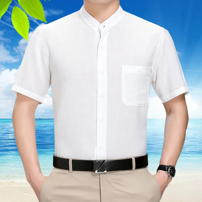 Summer Silk Men Shirt Short Sleeve Casual White Man Shirts High Quality Gentlemen Dress Camisa Masculina 108 KJ1958 | Мужская одежда