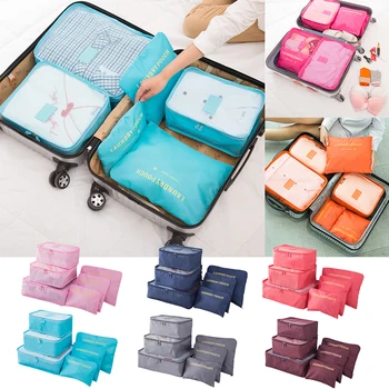 

6pcs/1set Nylon Clothes Storage Bags Portable Folding Travel Zipper Storage Packet Waterproof Mesh Pouch Organizer Outdoor Home