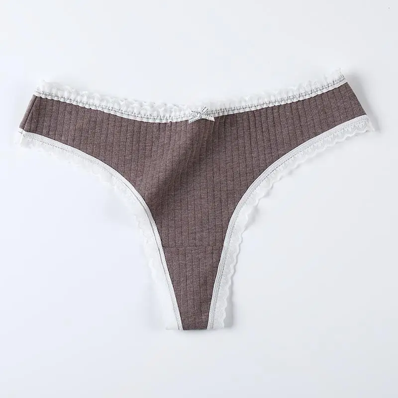 Brown Женские кружевные хлопковые стринги, бесшовные сексуальные мягкое нижнее белье, женское нижнее белье из натурального шелка с заниженной талией - Цвет: Brown
