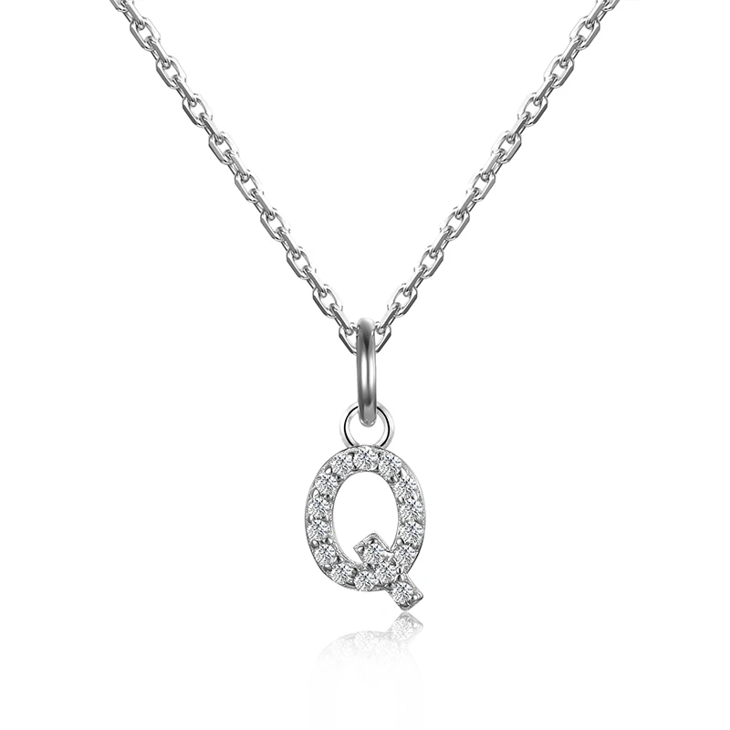 Эксклюзивная буква A-Z цепочка серебро 925 проба для женшин серебряные цепи цепочка украшение на шею Блестящий циркон ожерелья ювелирные изделия necklace silver 925 - Цвет камня: Q Necklaces