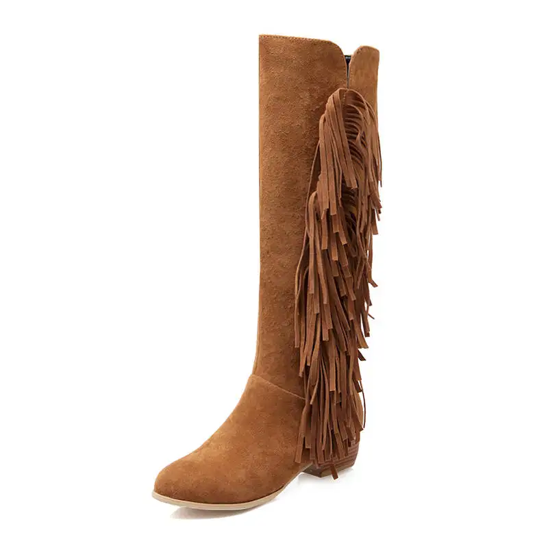 

2019 Hot Sale Knee High Boots Women Fringe Flock Autumn Winter Boots Female Shoes Woman Winter Long Boots