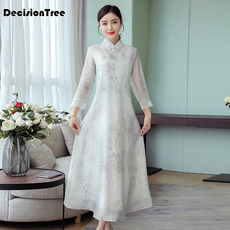 Китайское платье cheongsam qipao женское вечернее платье Элегантное qipao воротник Мандарин cheongsam китайское платье с цветочным принтом