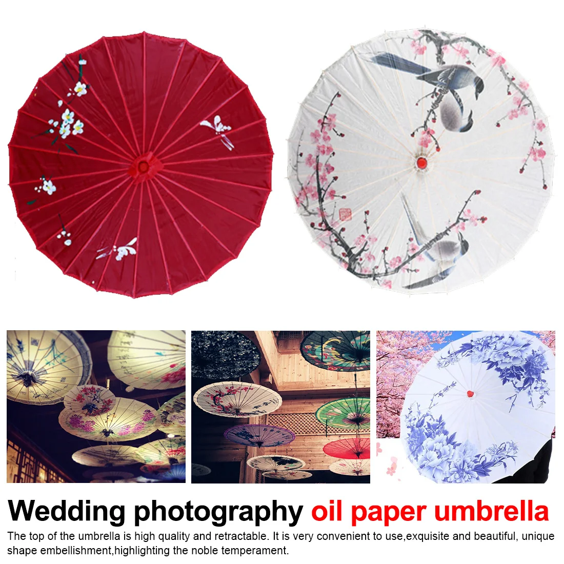 

Chinese Style Oil Paper Umbrella Silk Women Umbrella Japanese Cherry Blossoms Silk Ancient Dance Umbrella Decorative Umbrella