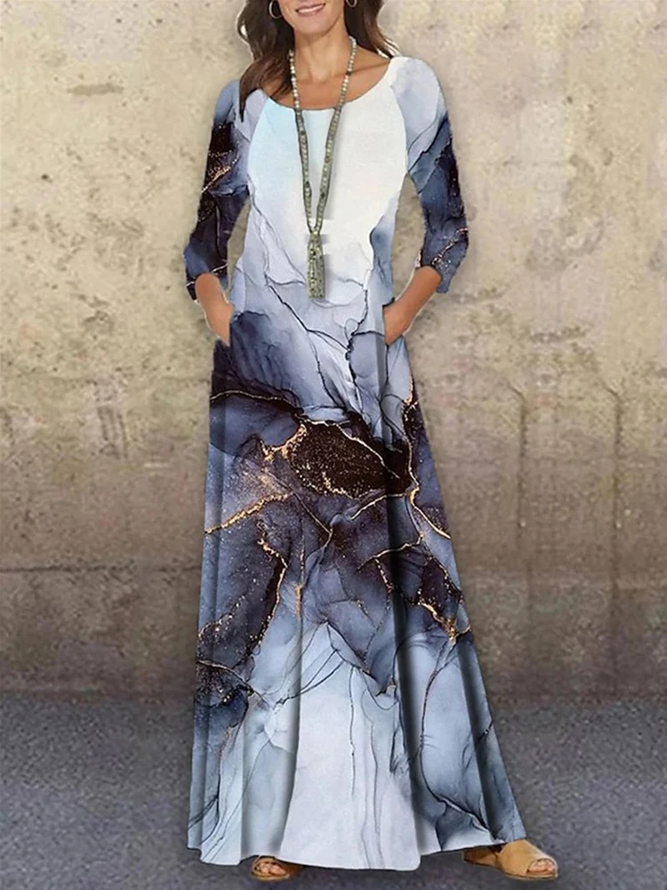 Bohemian Floral Long Dress 2022 Spring Women's Sleeve Party Holiday Sundress Casual Kaftan Robe Dresses | Женская одежда