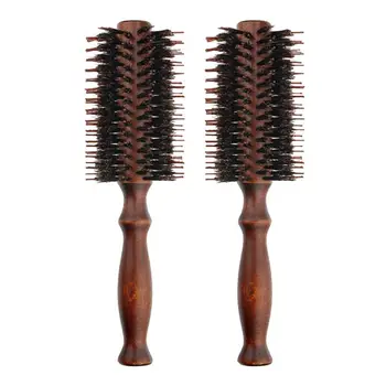 

2pcs Handle Hair Comb Round Brushes Anti-Static Combs Curly Brushes Natural Wood Bristle Hair Combs Hairdresser Hair Curling