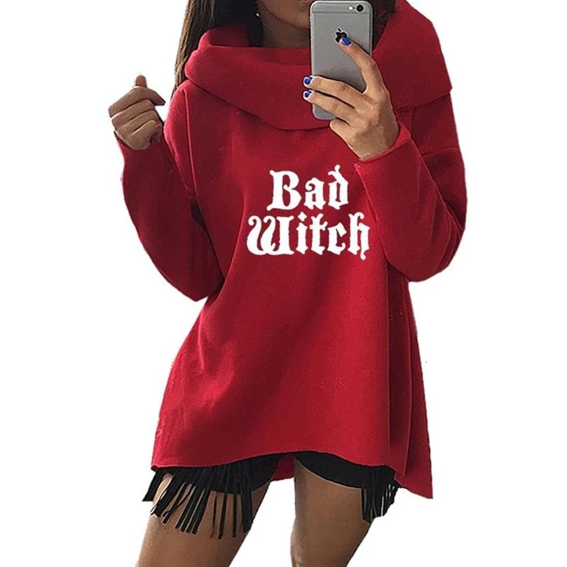 Толстовки для женщин Bad Witch с буквенным принтом, водолазка Kawaii, Женская толстовка, хлопковые толстовки свободного кроя размера плюс, толстая Милая Толстовка