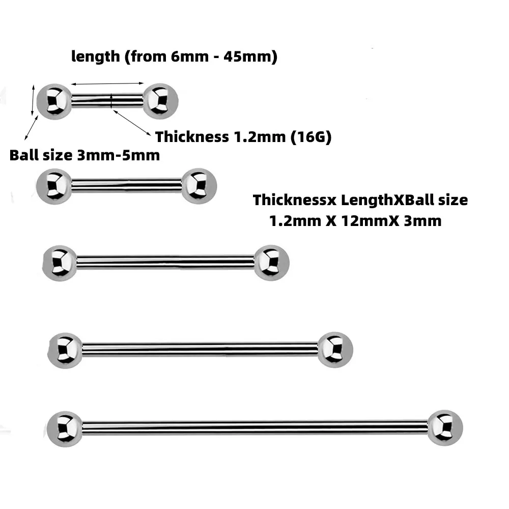 2 Pieces 1.2mm 16G Stainless Steel Straight Industrial Tongue Barbell Tongue Nipple Bar Ring Piercing Body Jewelry piercing jewelry,body piercing jewelry,body jewelry