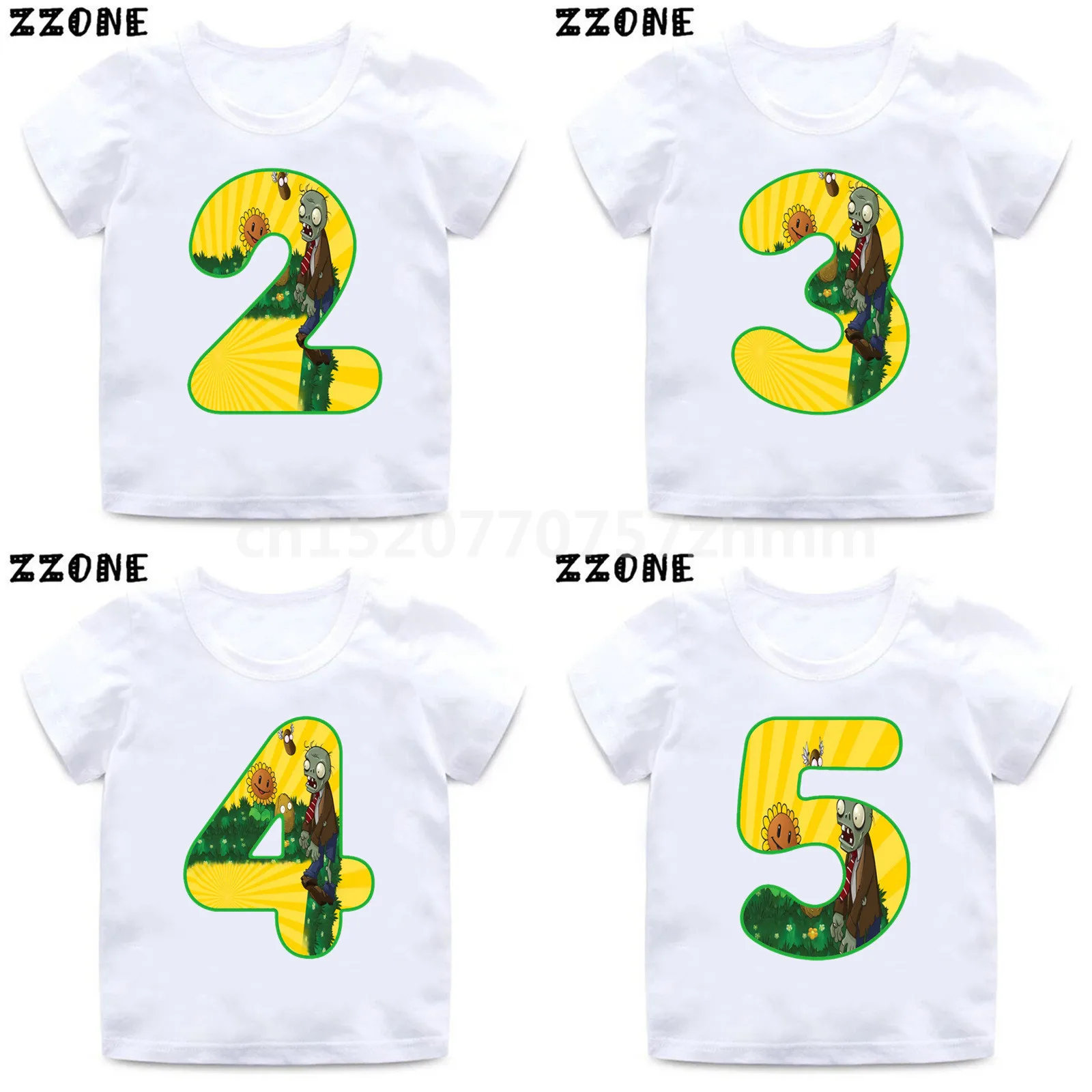 Детская футболка с героями мультфильмов «Растения против Зомби» Футболка с принтом «С Днем Рождения» для мальчиков и девочек, номер 1-9 забавная одежда для малышей HKP5342
