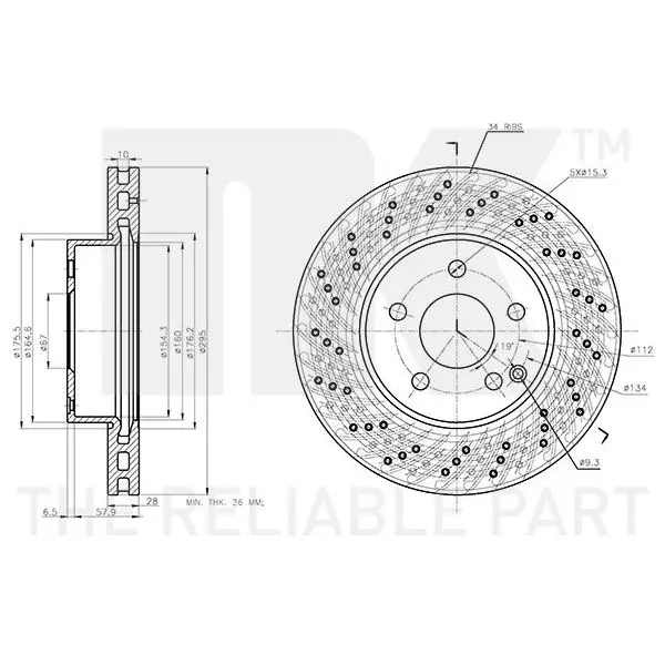 Диск тормозной передний MERCEDES W204 NK 2033110