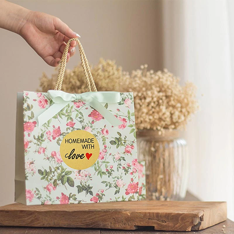 500Pcs Natural Kraft Homemade with Love Stickers in Roll with Perforation Line for Personal and Business Use(Each Measures 1 in