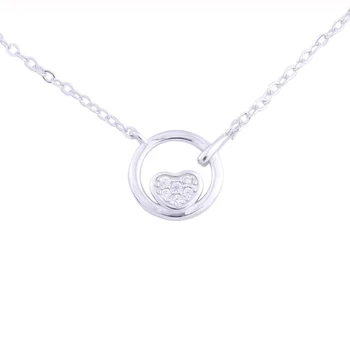 

Round Circle Hoop Zircon Heart Necklace 925 Sterling Silver Necklaces For Women Female Pendants Chain Collar Fashion Jewelry