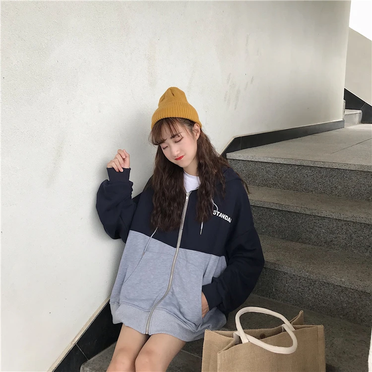 Spring Autumn Women Oversized Hoodies Sweatshirts Woman Zipper Cotton Tracksuit Letter Printed Outwear Hoody Coat