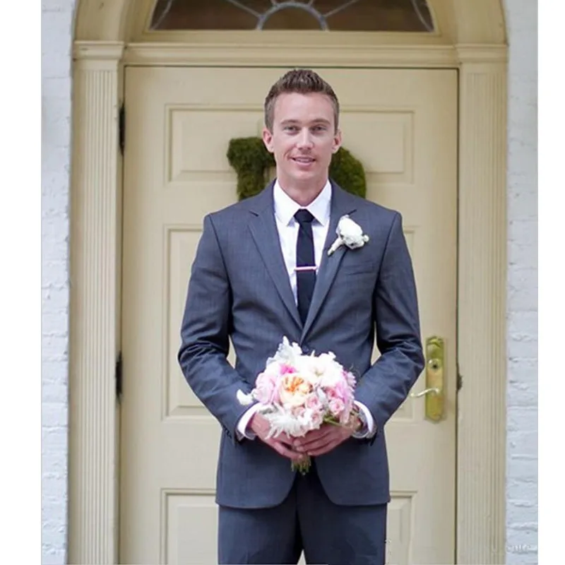 

New Arrival Cheap Gray Wedding Suits Custom Made Notched Lapel Best Men Formal Groom Tuxedos ( jacket+Pants)