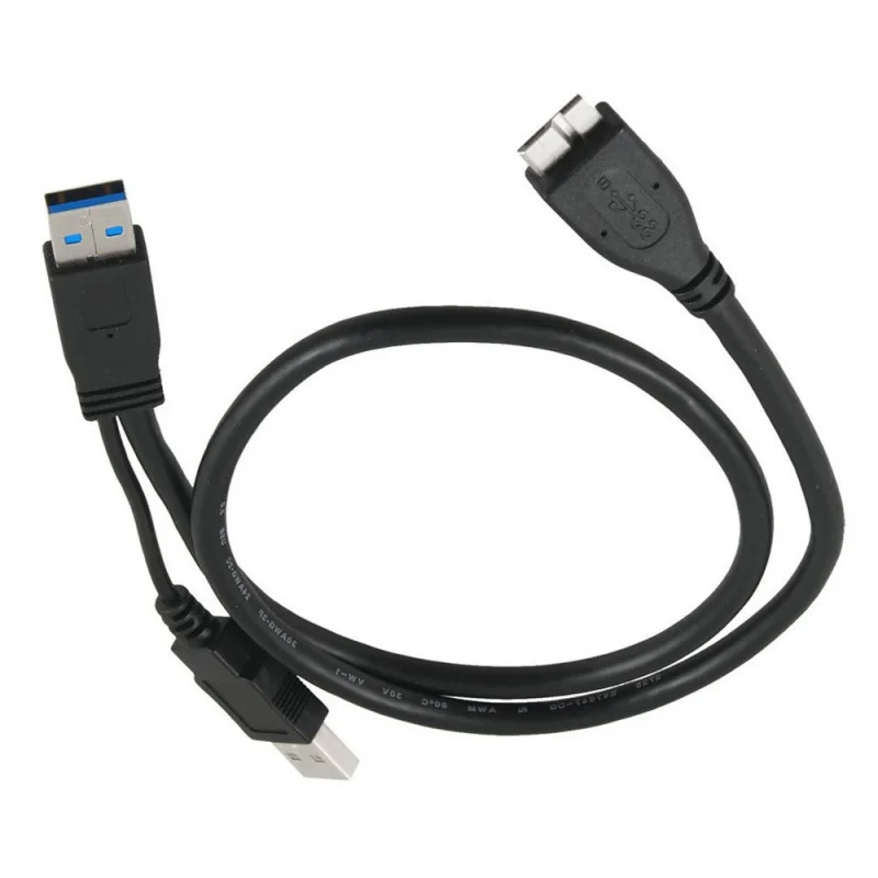 Высокое качество 0,6 м Dual USB 3,0 A Male To Micro B Y черный кабель питания Мобильный жесткий Disk5