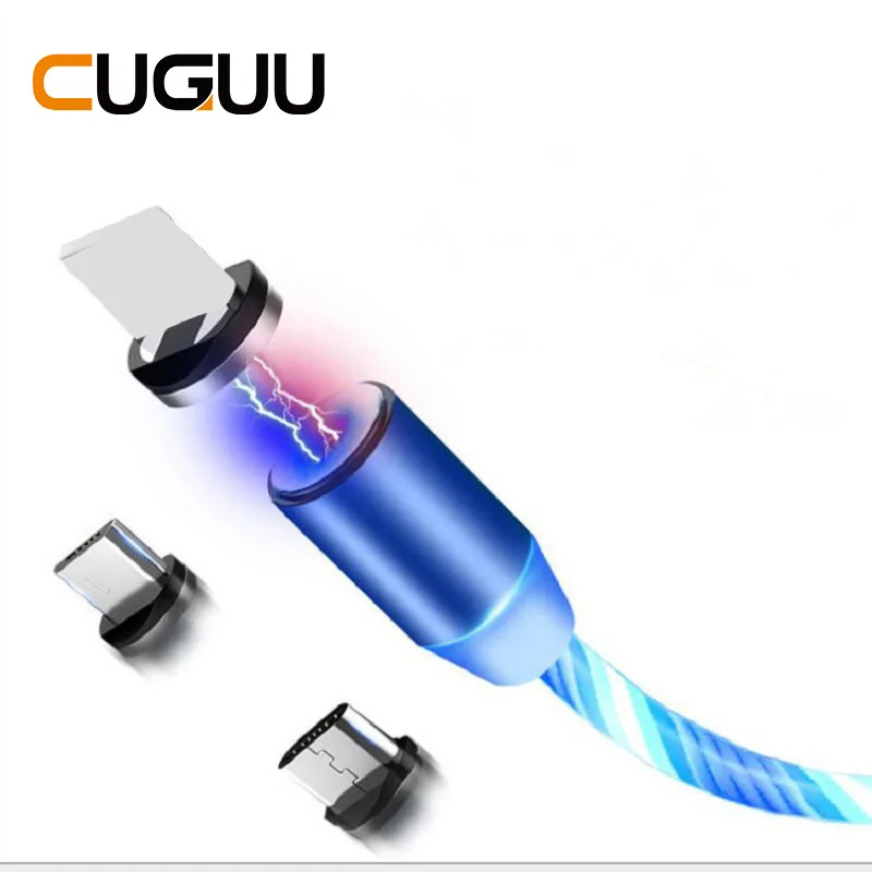 

Magnetic USB Cable 360 Rotatable Luminous Chargers For iPhone Lighting LED Cables Micro USB Type C Cable Fast Charging Wire 2.4A