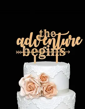 

The Adventure Begins Wooden Wedding Cake Topper, IMPROVED Arrow Rustic Wood Decoration 8 Inch Width (Adventure Begins)