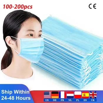 

100pcs Non Woven Meltblown Dustproof Breathable Masks Anti-Dust Masks 3-layer Thick Protective Masks Family Protective Products