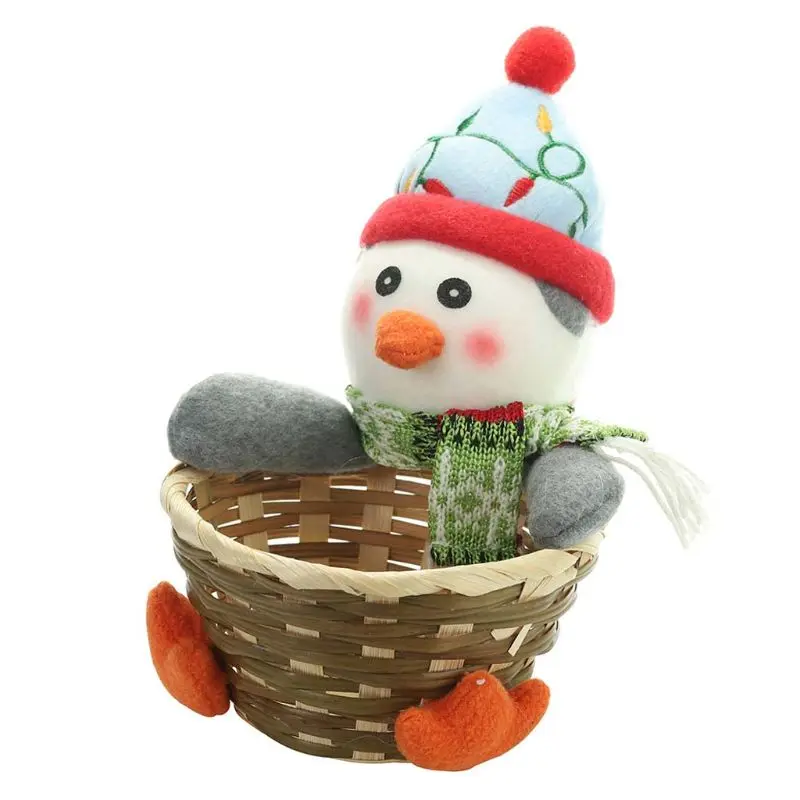 Christmas Candy Storage Holder Box Xmas Decoration Table Ornament Santa Claus Snowman Elk Rattan Basket Fruit Dessert Bowl Gift