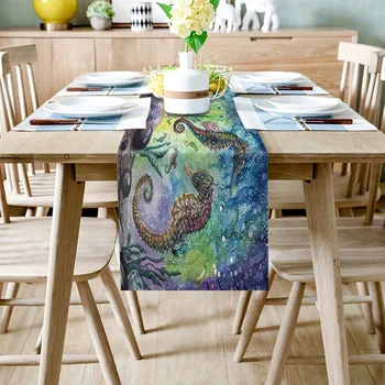 

Painted Seahorse Table Runner Adornos De Mesa De Comedor Table Runners Modern Right Angle Cotton Linen Fabric Table Runners