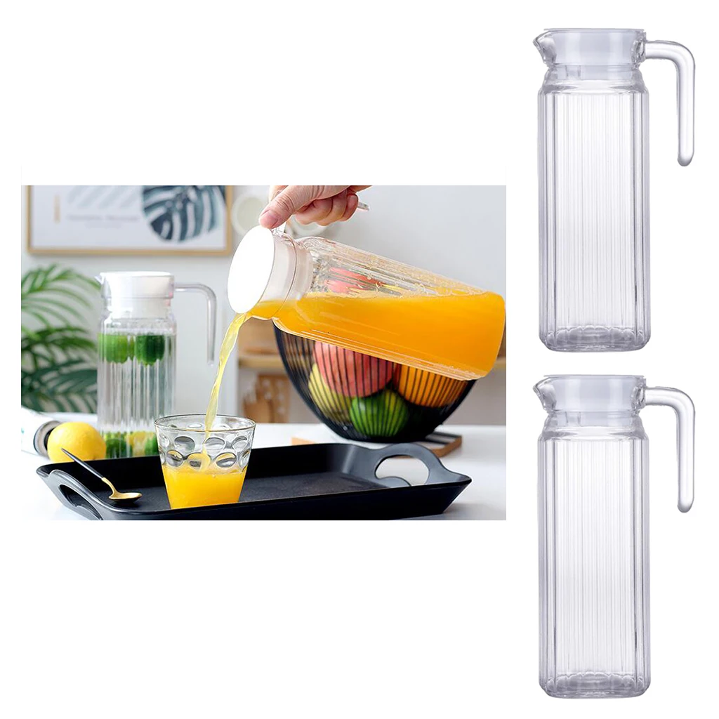 2-Pack 37-Ounces Glass Pitcher with Lid, Handmade Water Jug for Hot/Cold Water, Ice Lemon Tea and Juice Beverage