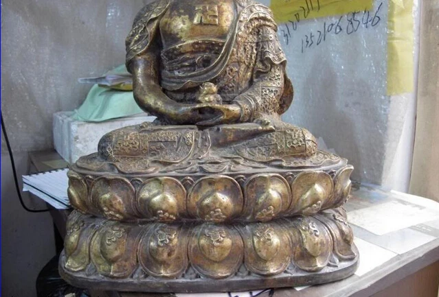 Быстрая USPS в США S0330 Тибетский народный старый храм медная бронза Amitabha Tathagata статуя Будды Шакьямуни