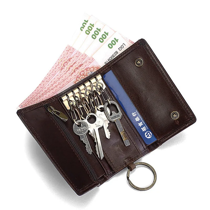 

New Genuine Leather Key Holder Multi-function Three-fold Key Pouch First Layer Leather Car Key Organizer Men Wallet Coin Purse