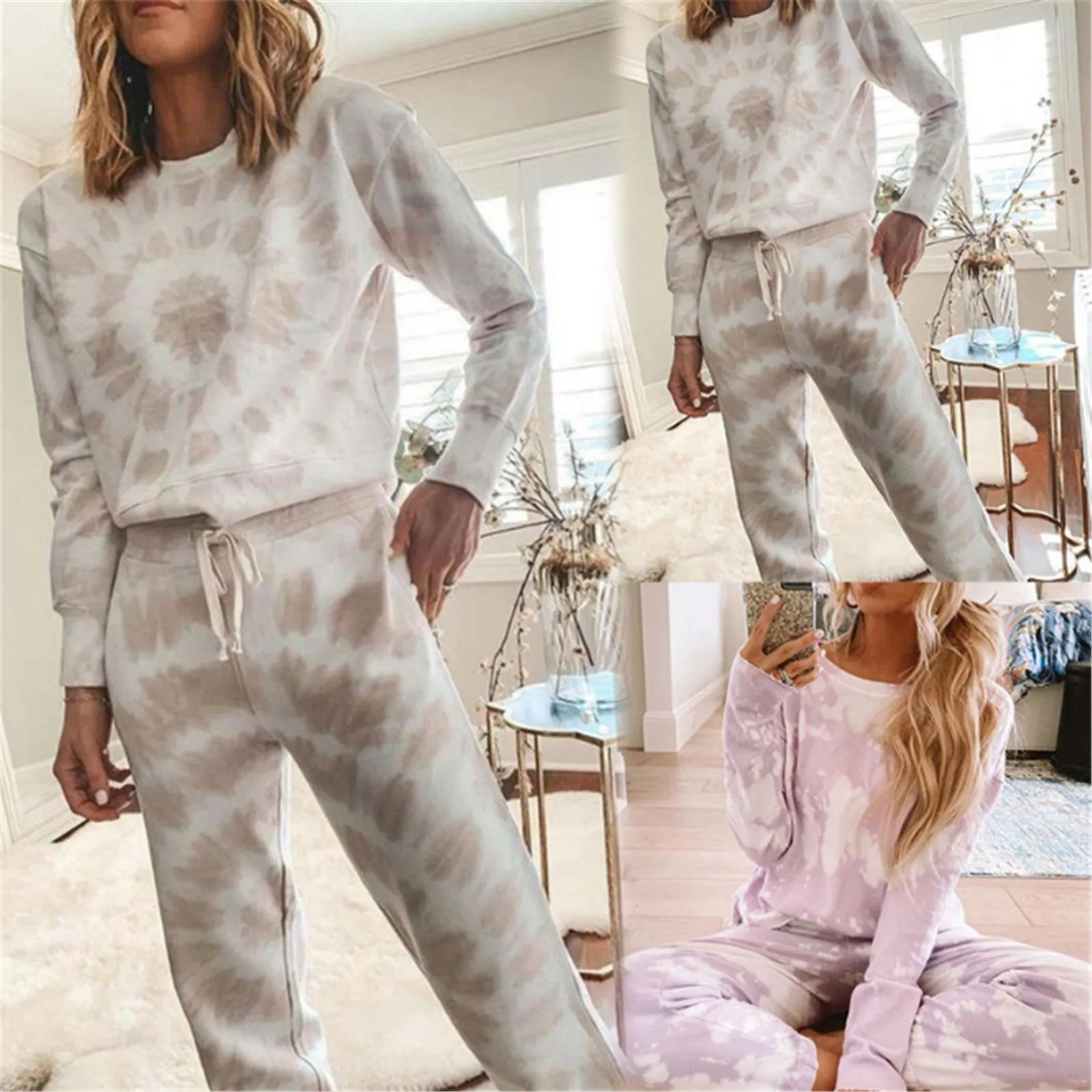 Casual Tie Dye Two Piece Set Matching Sets Women Clothing Long Sleeve Oversized Shirt And Shorts Set Track Suits 1