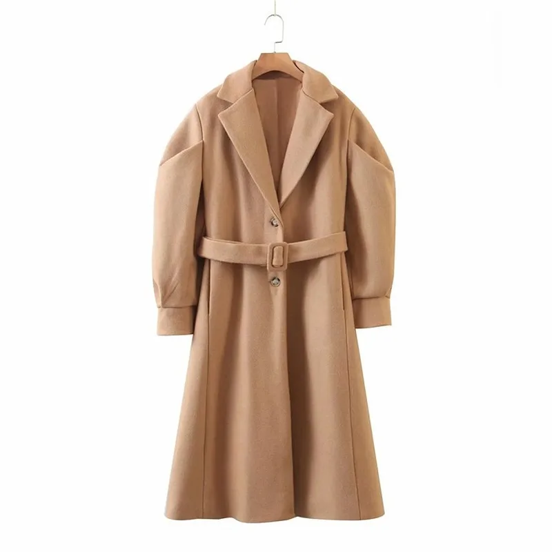 

Winter ladies khaki wool coat warmth and thick elegant puff long-sleeved coat with slash line women coat 2020 fashion women
