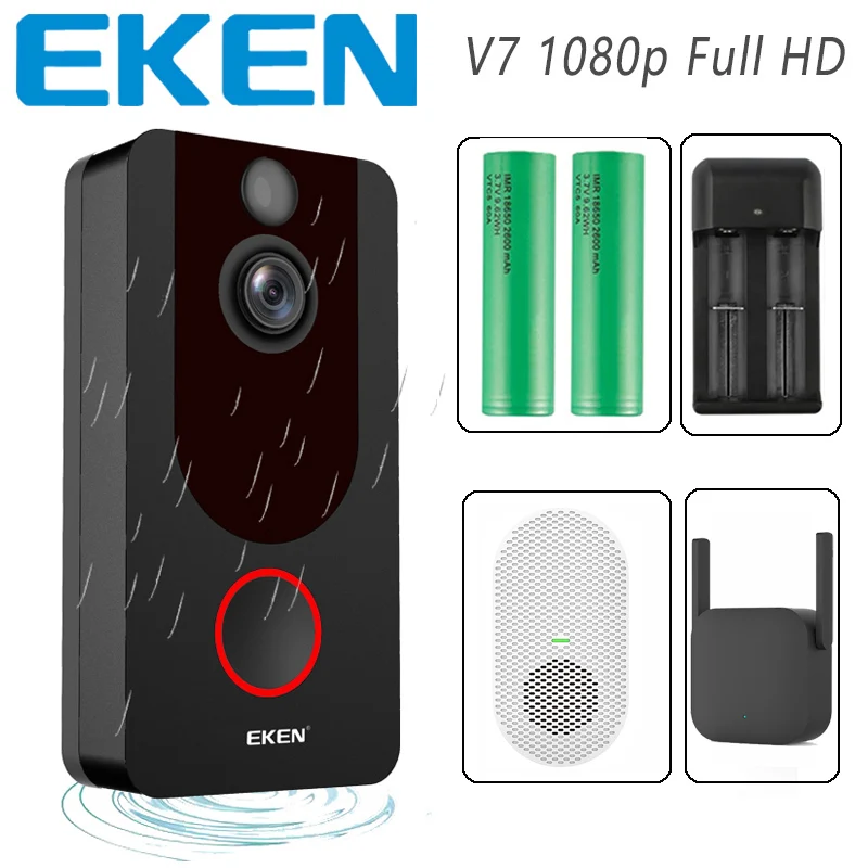 Eken V7 видеодомофон 1080p Full HD видео дверной звонок ночного видения беспроводная