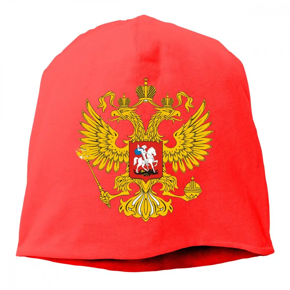 Герб России принт вязанная хлопковая шапка Skullies унисекс для мужчин и женщин Хеджирование кепки Весна Осень Спорт на открытом воздухе Хип-хоп кепка бини - Цвет: Красный