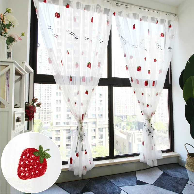 

Sweet and Lovely Strawberry Window Screen Balcony Bay Window French Window Curtain Children's Room Living Room Mesh Curtains