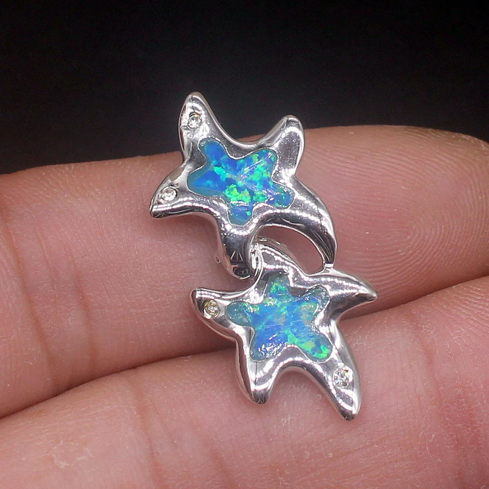 Gemstonefactory Jewelry Big Promotion 925 Silver Blue Opal Starfish Shape Women Ladies Gifts Necklace Pendant 20214524