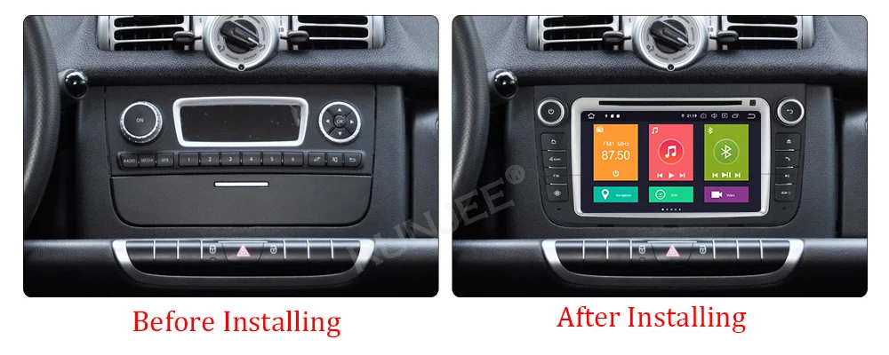 Excellent RUNJEE Android 9 4+64G IPS DSP Car DVD multimedia player For Mercedes Benz Smart Fortwo 2011-2014 dvd video output DAB 0