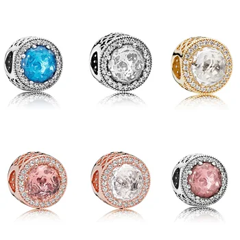 

925 Sterling Silver Round Shape Big Blue Pink White Crystal Beads For Women Pandora Bracelets Jewelry