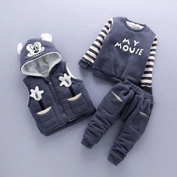 

Baby Boy Clothes Cartoon Micky Warm Suit for Together Boy Child 1-3 Years Old Infant Winter Velvet Thicken Clothing Set 3 Pieces