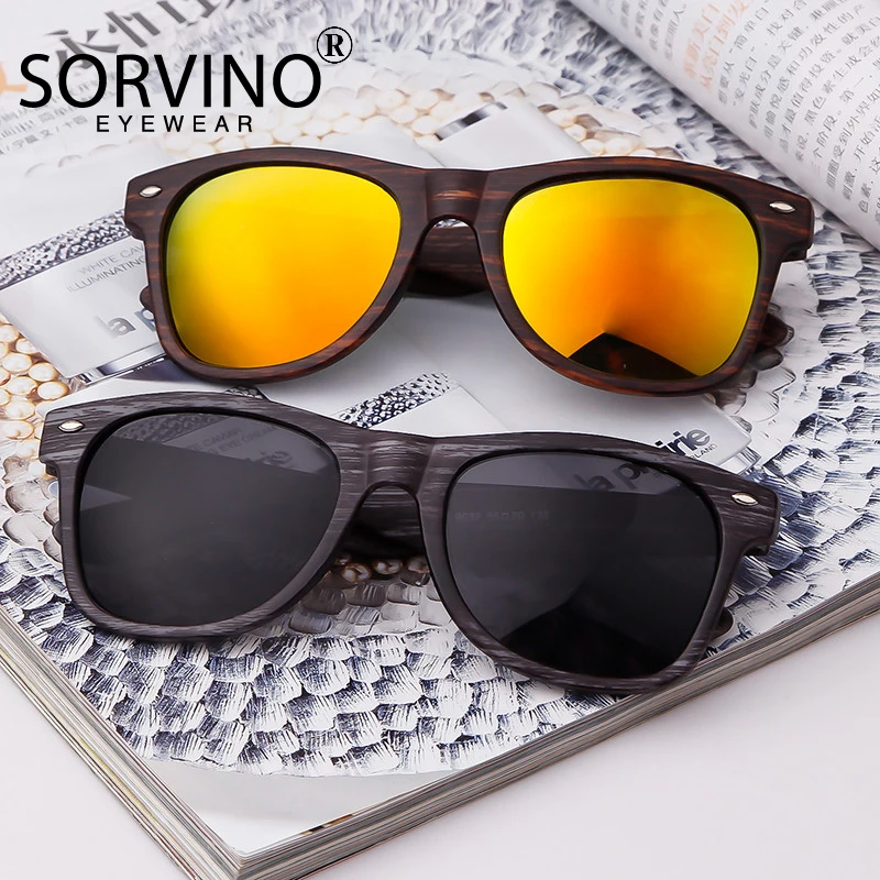 SORVINO 남녀공용 우드 그레인 대나무 선글라스, 클래식 컬러 필름 패션, UV400 빈티지 운전 선글라스, 낚시 안경