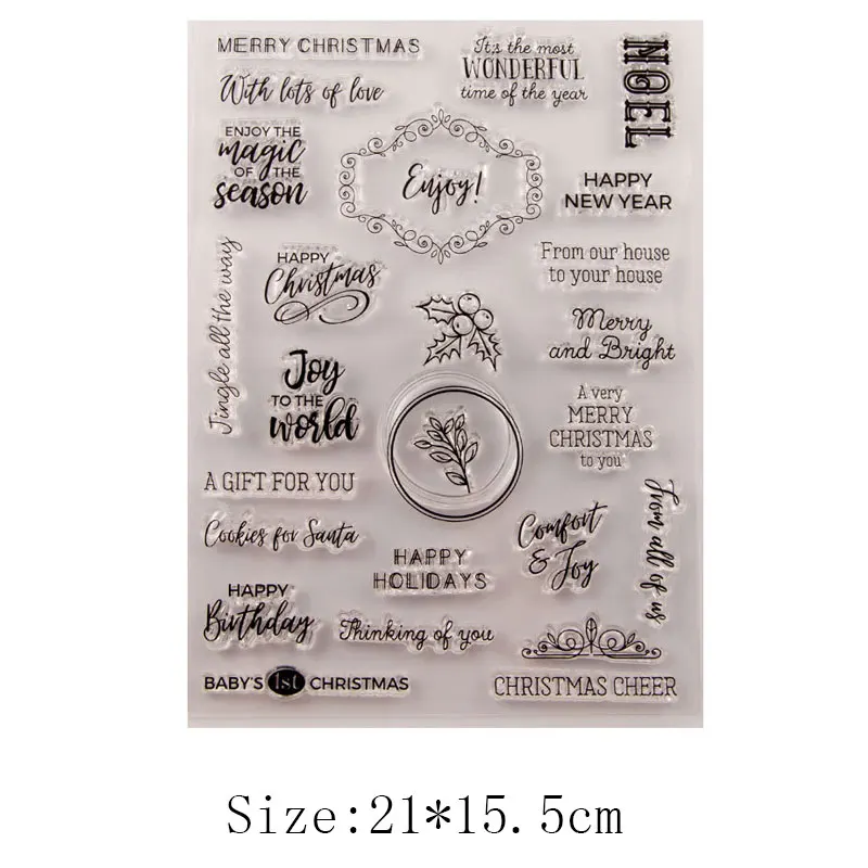 as the picture show Merry Christmas Stamp Happy New Year Words Stamp Clear Silicone Stamp For Scrapbooking DIY Photo Album Christmas Party Decor - Цвет: as the picture show