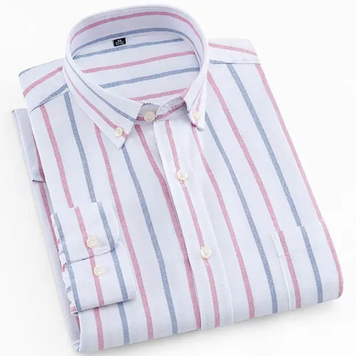 High Quality Men's Plaid/Stripe/Solid Oxford Casual Shirt Soft Spring Autumn Thick Stylish Button-Down Classic Dress Shirt - Цвет: 601