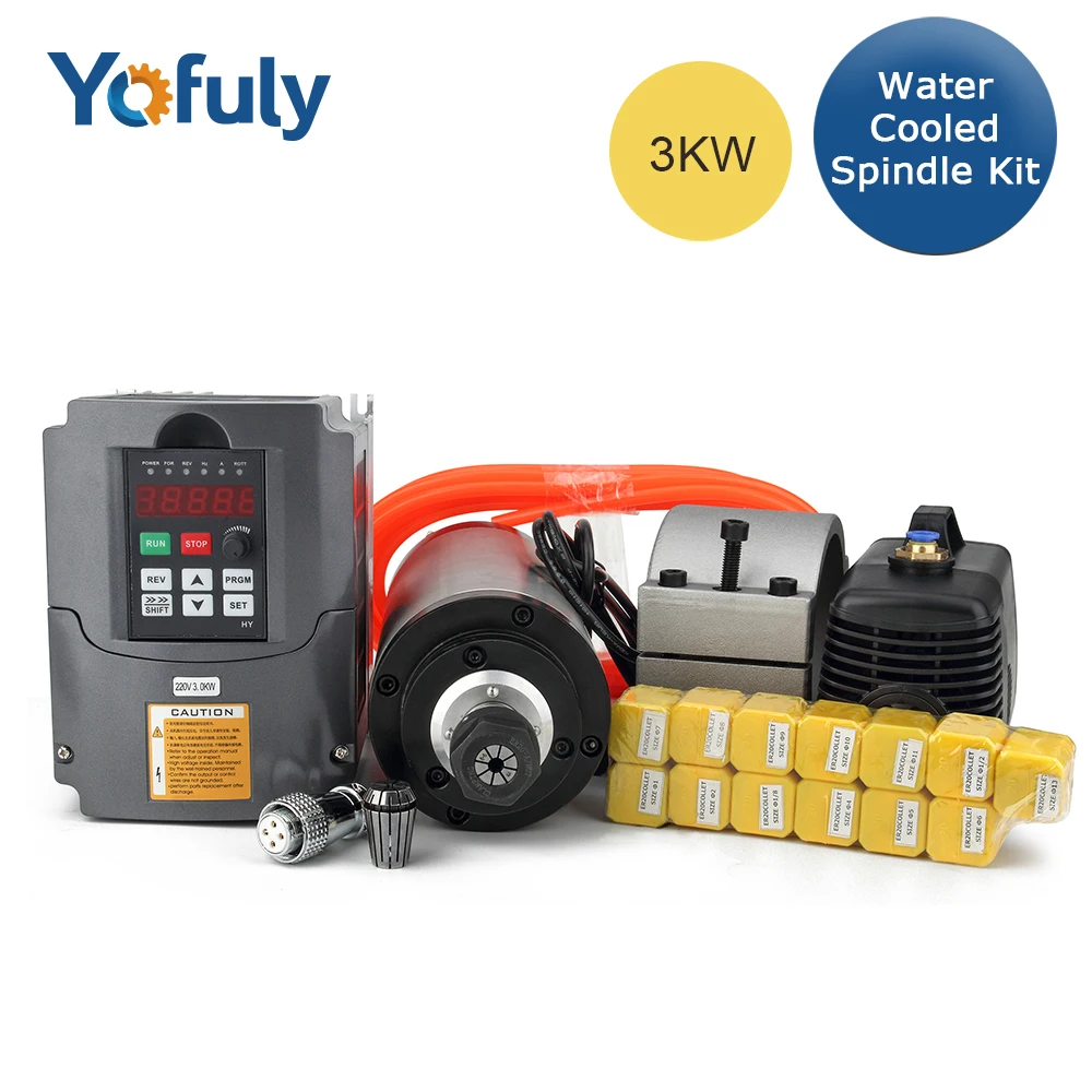 Комплект шпинделя с водяным охлаждением 3 кВт Шпиндельный двигатель + инвертор
