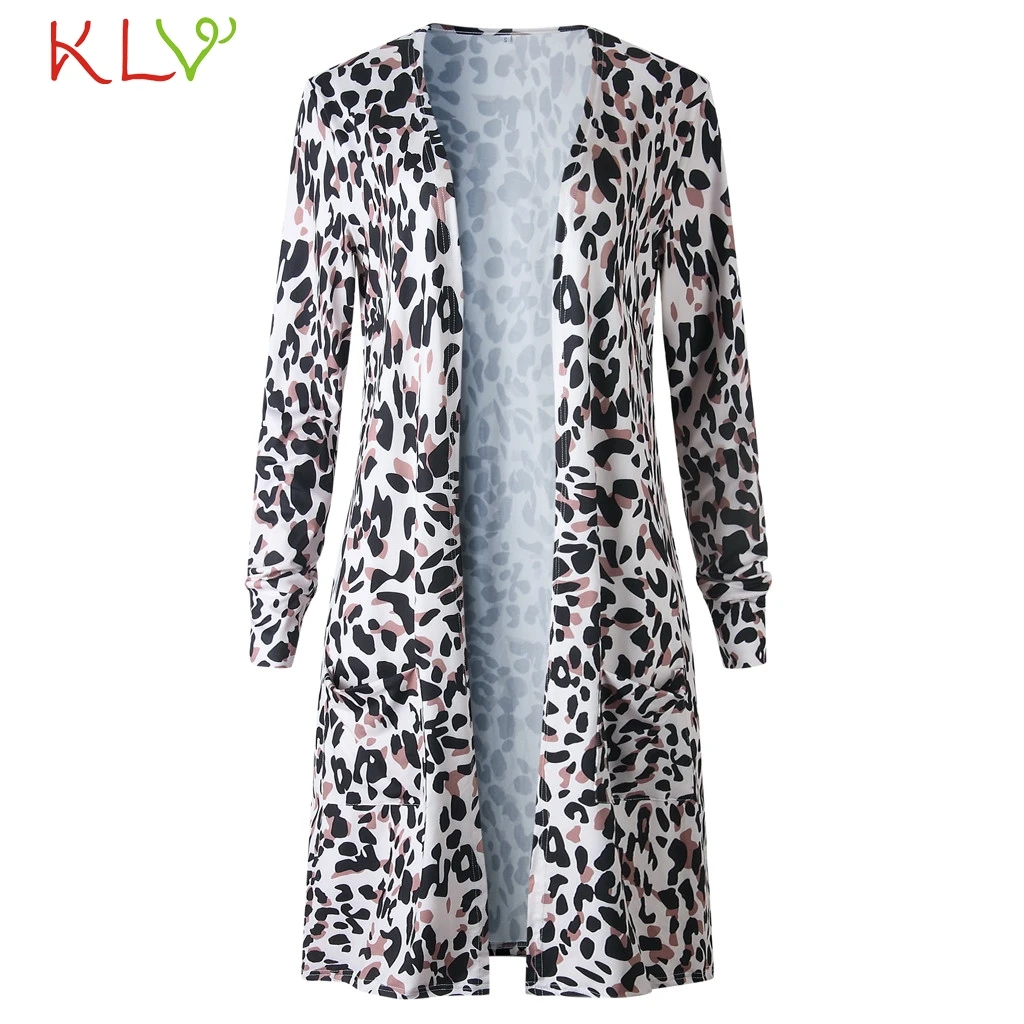 Winter Women Leopard Printed Cardigan Coat Ladies Long Sleeve Parka Outwear 2019
