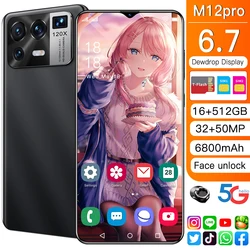 Globale Version M12pro Smartphone 6.7 Inch HD Screen 6800mAh Mobile Phoen Face Recognition Fingerprint UnlocK Smartphone